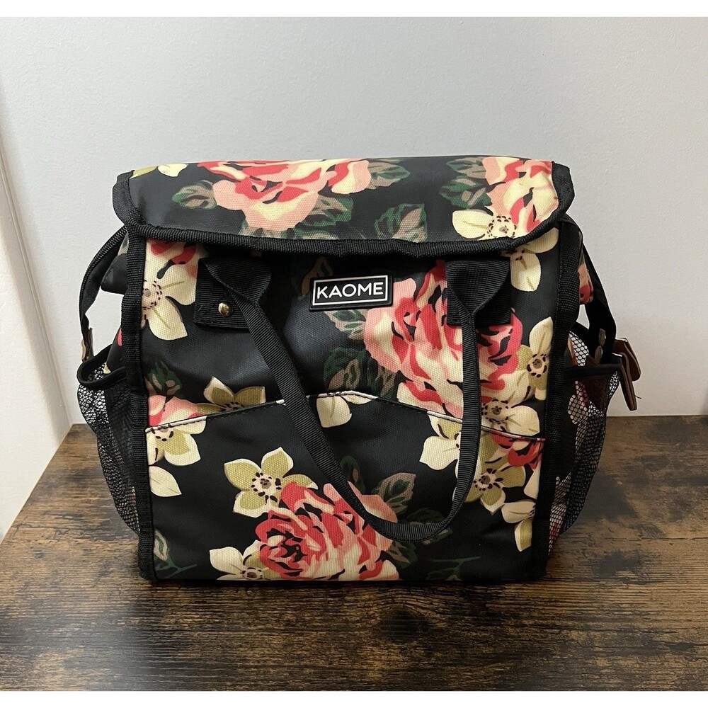 Kaome Floral Insulated Lunch Box Bag Pink Red Black Cooler Tote